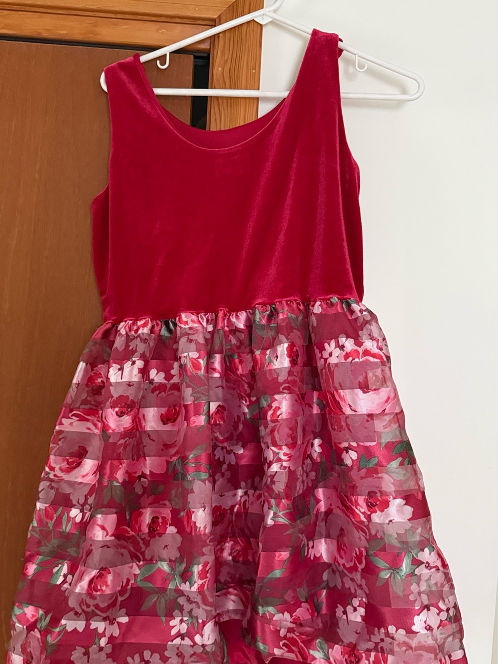 PLACE Girls Red Floral Velvet Party Dress
